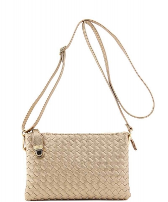 Fashion Faux Woven Leather Messenger Bag with Buckle WU112 ROSEGOLD